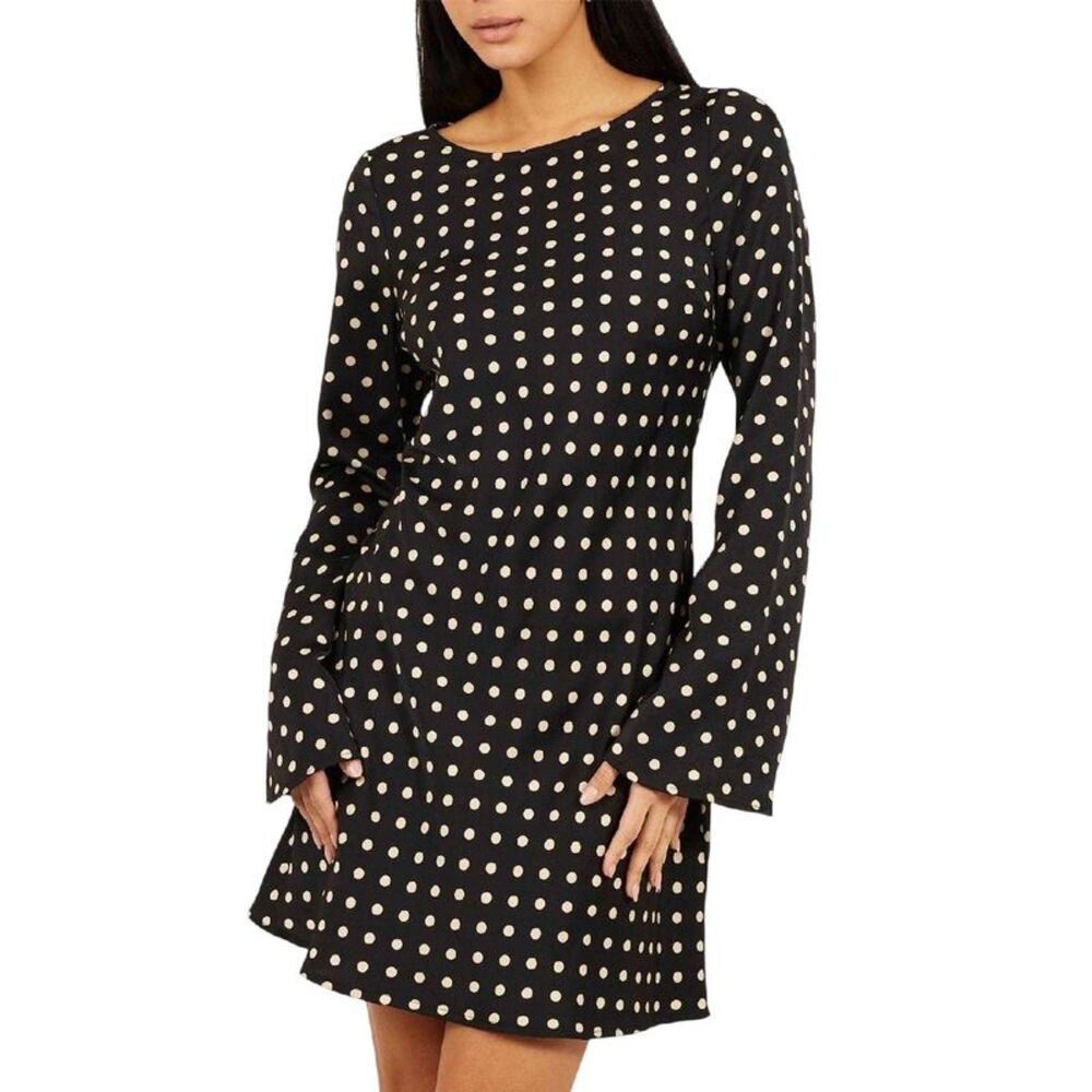 Brave Soul Womens/Ladies Polka Dot Bell Sleeve Mini Dress / Black/Cream